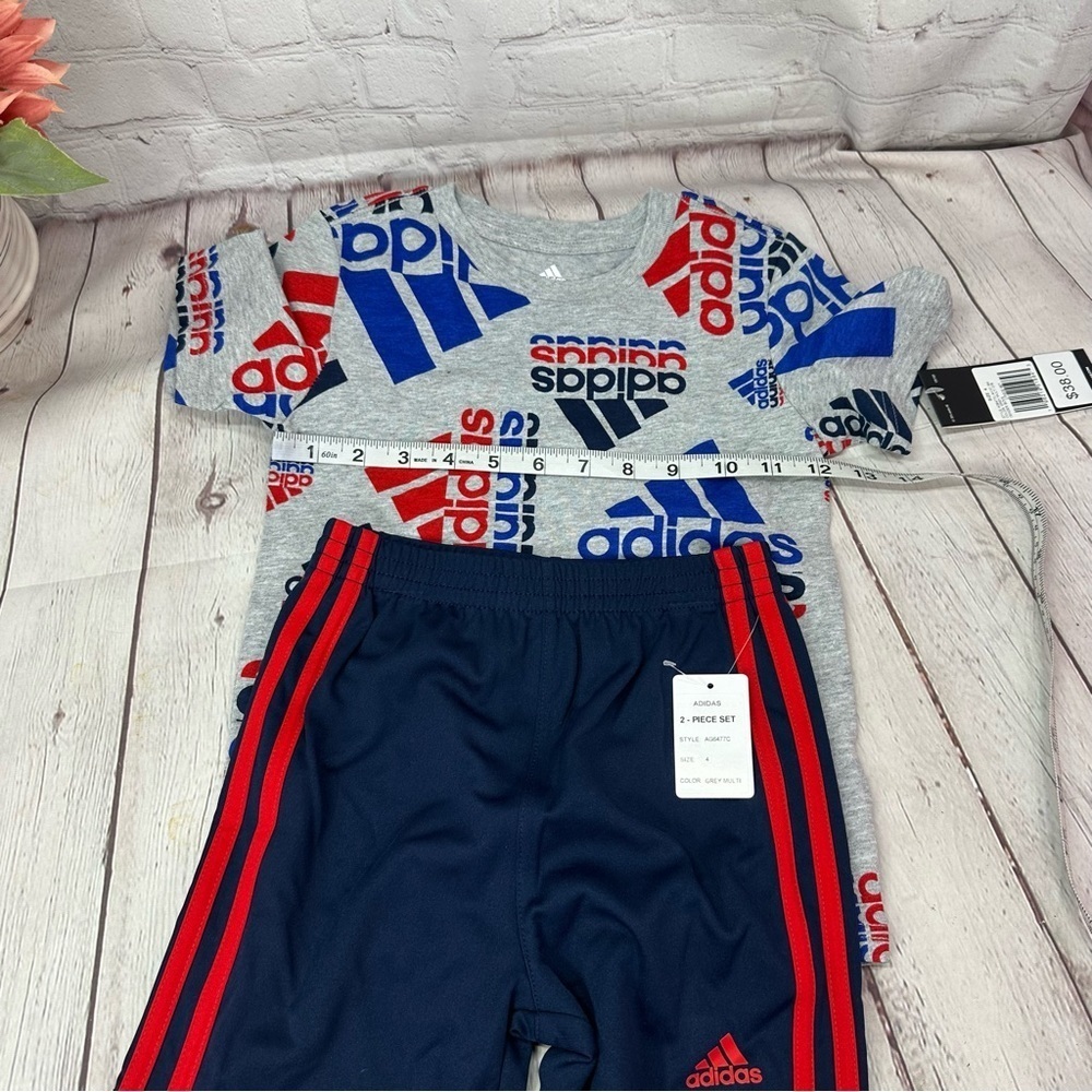 NWT adidas 2pc shorts set red blue sz kids 4 sportswear streetwear sporty - Picture 3 of 9